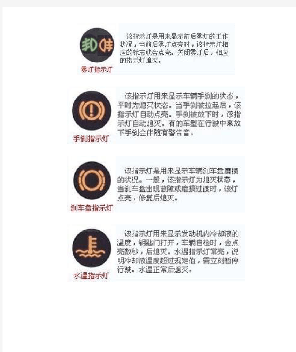 汽车仪表盘符号大全