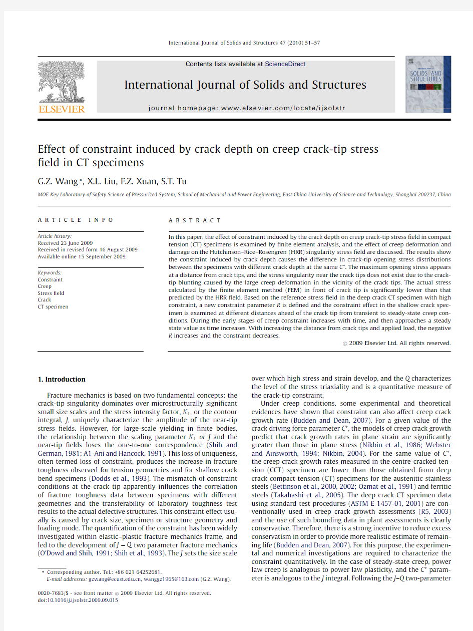 Effect of constraint induced by crack depth on creep crack-tip stress