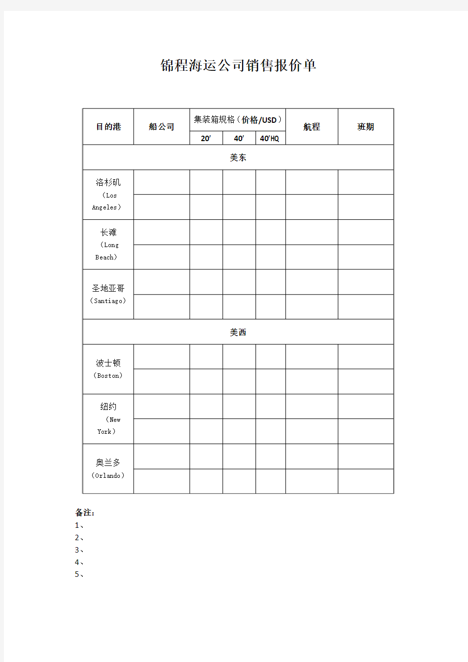 锦程海运公司的报价单