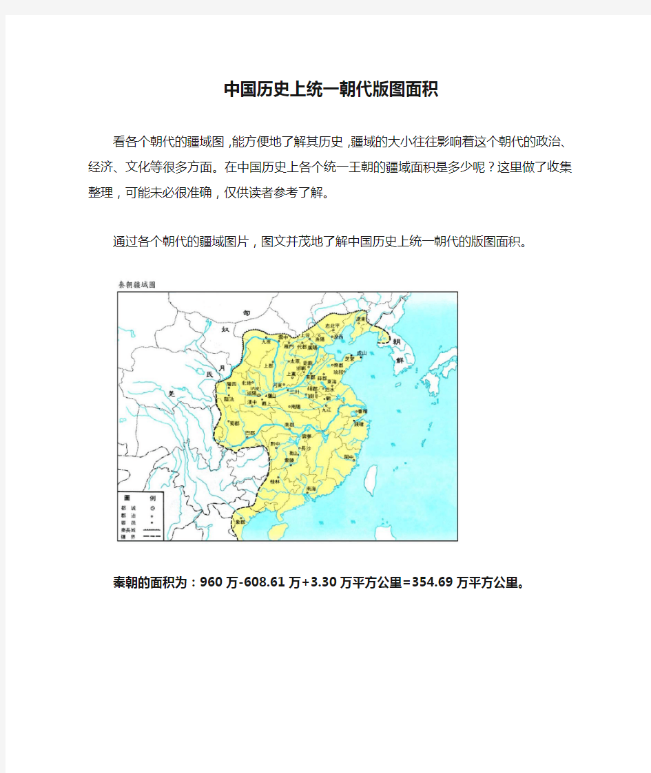 中国历史上统一朝代版图面积