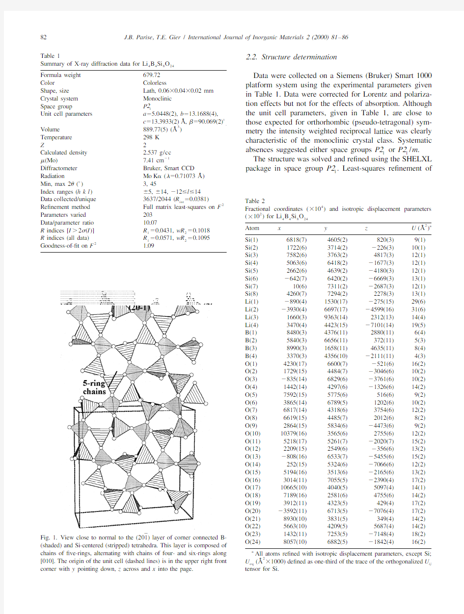 Hydrothermal synthesis and structure of Li4B4Si8O24