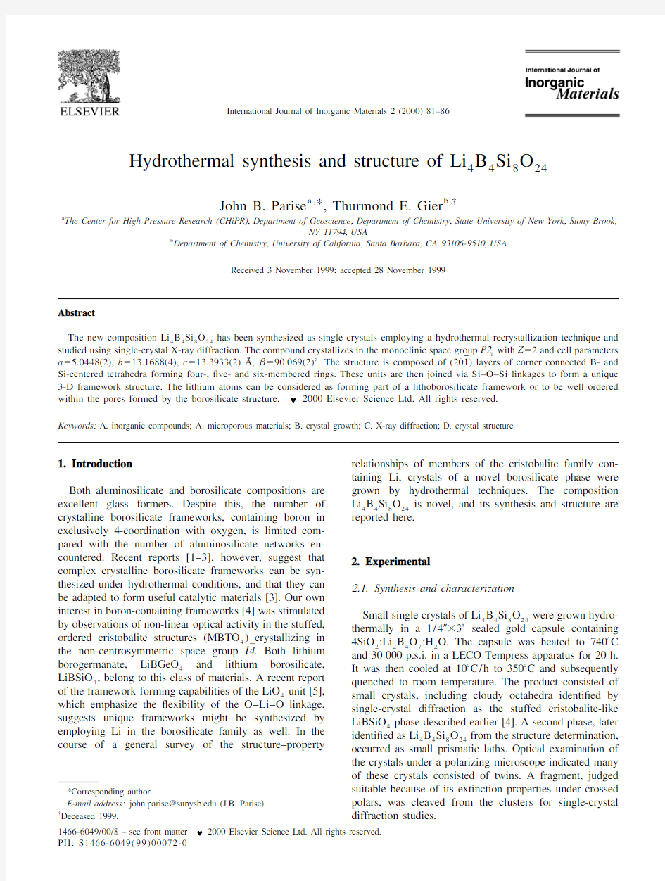 Hydrothermal synthesis and structure of Li4B4Si8O24