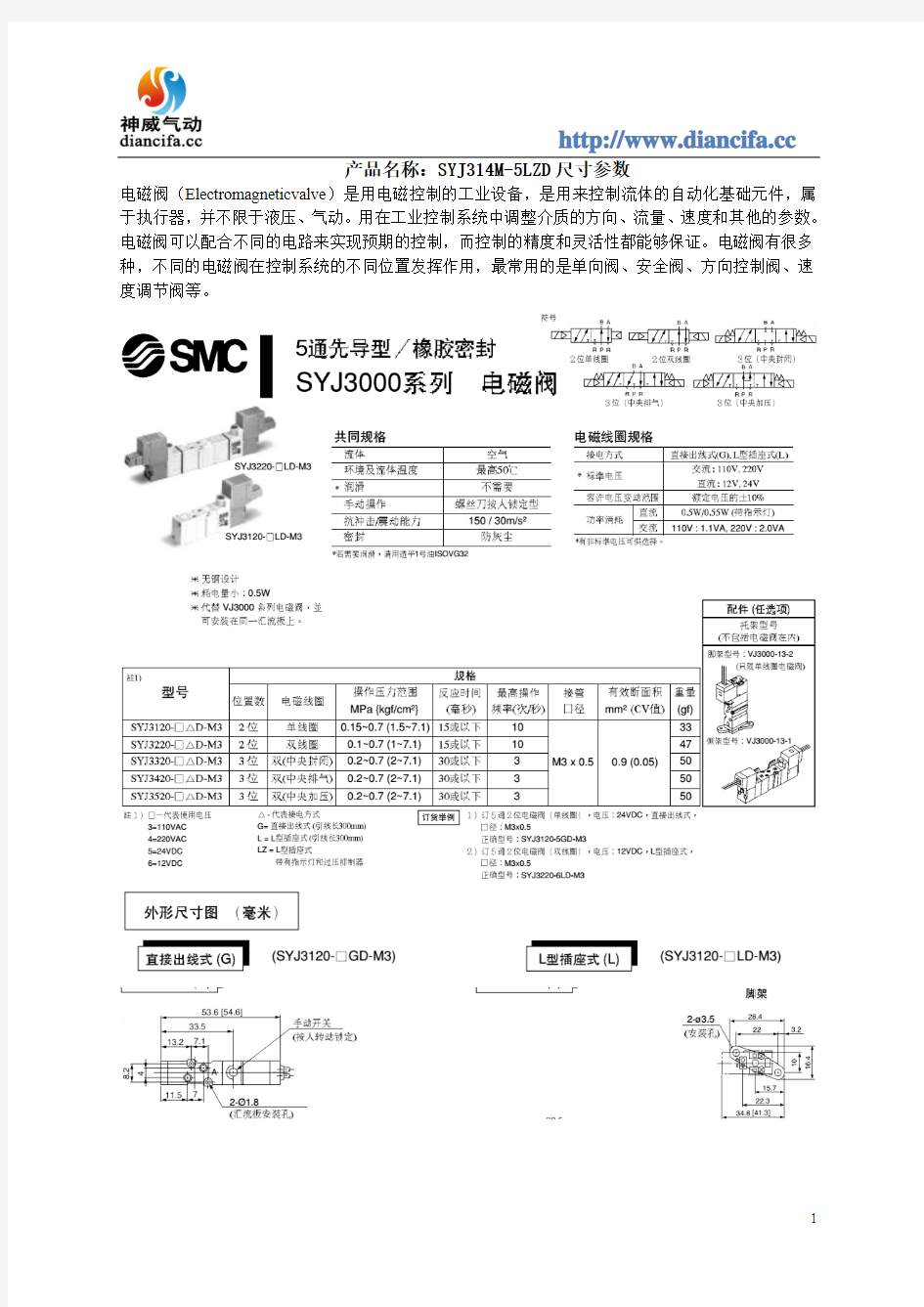 SYJ314M-5LZD尺寸参数