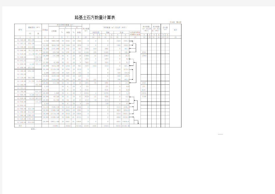 路基土石方数量计算表4