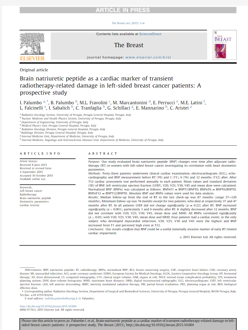 Brain natriuretic peptide as a cardiac marker of transient radiotherapy-related damage in left-sided