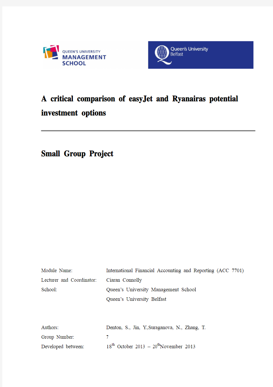 International Financial Accounting and Reporting—easyJet and Ryanair Analysis