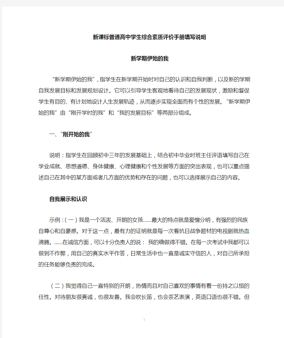 综合素质评价——自评的样例