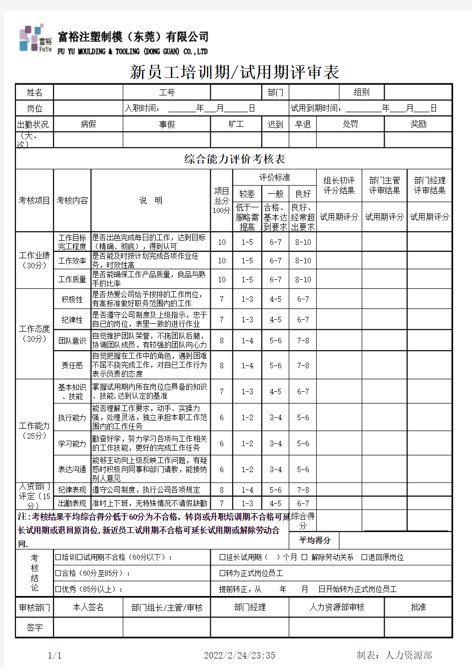 新员工试用期考核表 (1)