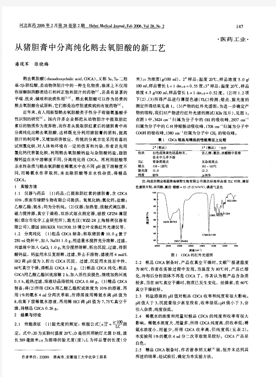 从猪胆膏中分离纯化鹅去氧胆酸的新工艺