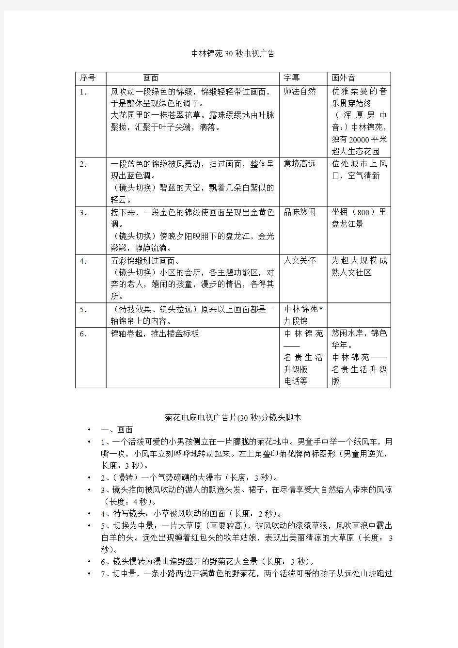 电视广告文案 范例