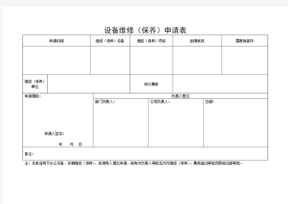 设备维修(保养)申请表