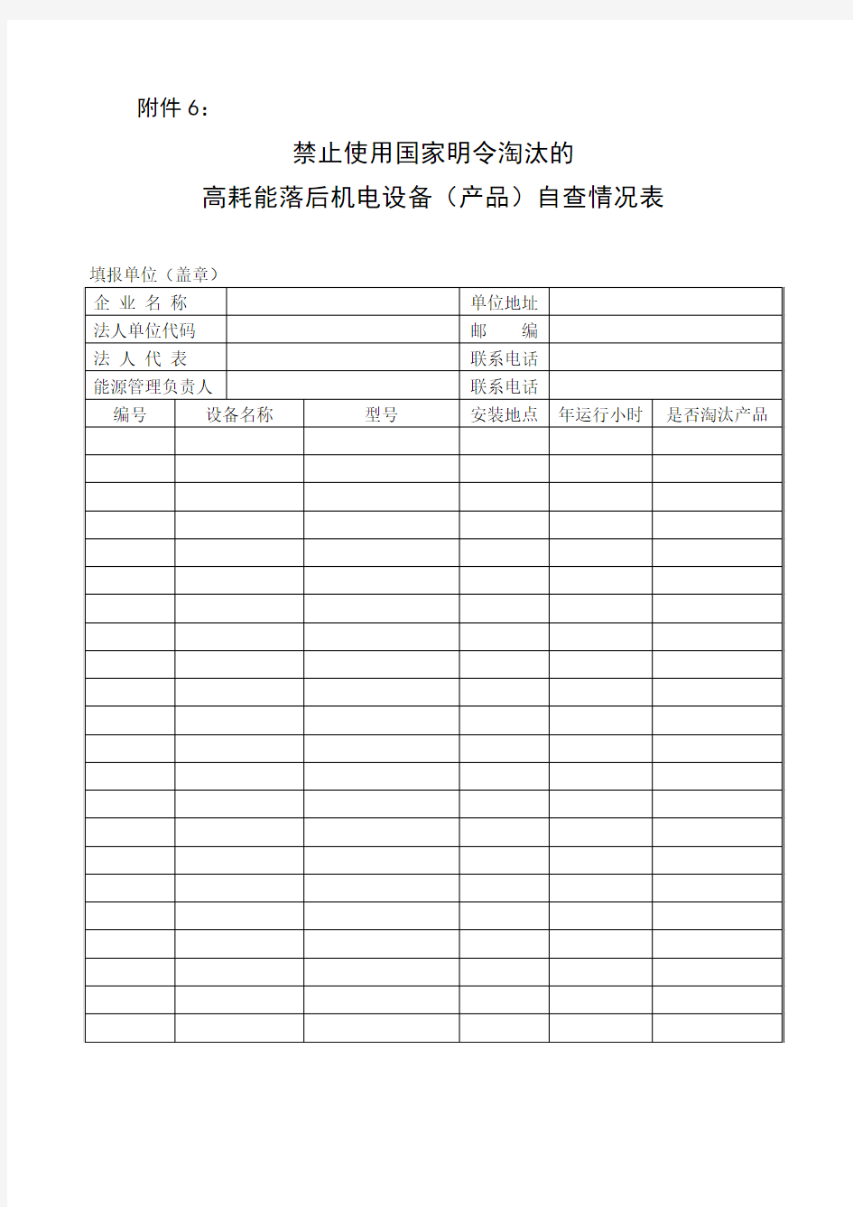 禁止使用国家明令淘汰的高耗能落后机电设备(产品)自查