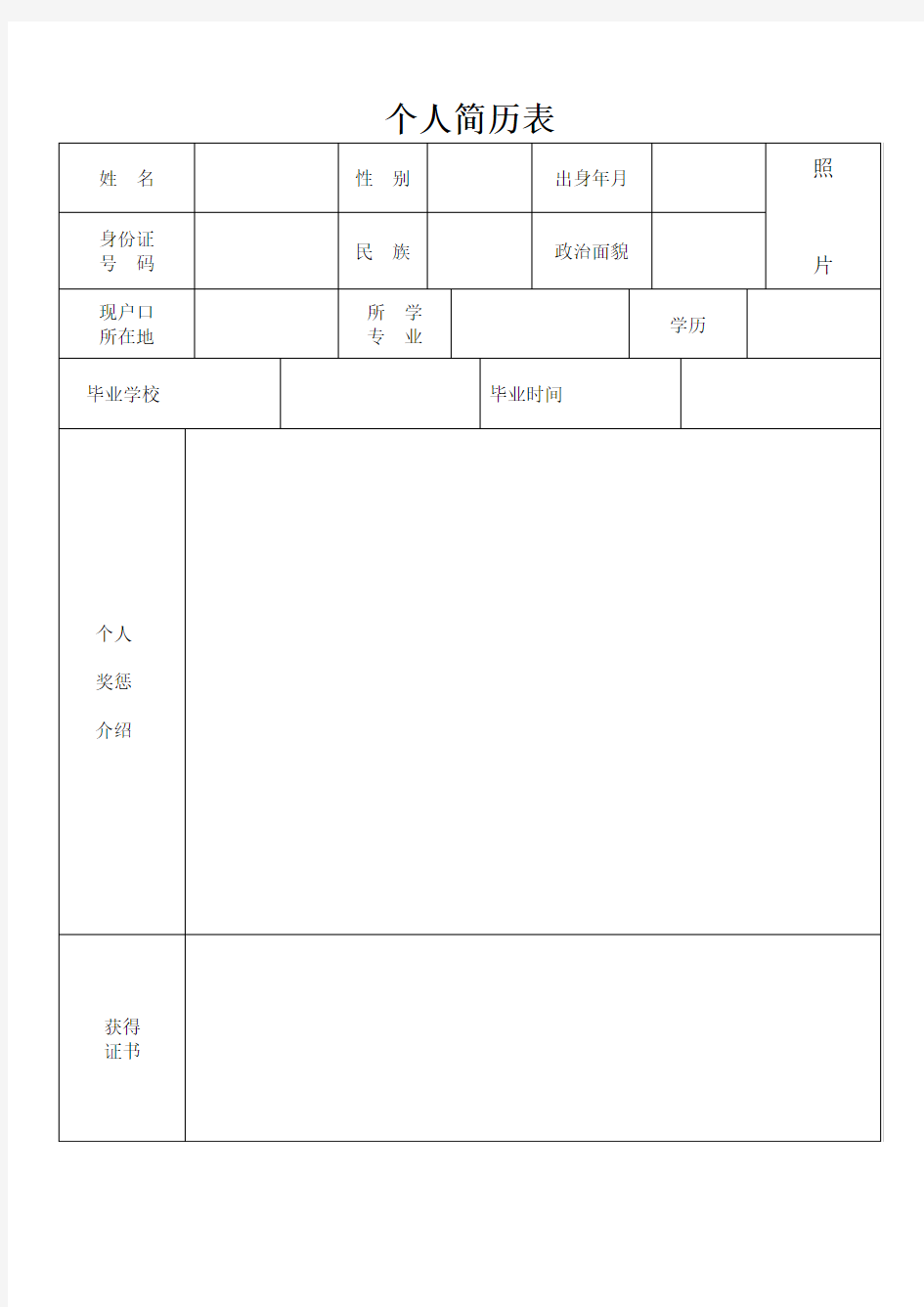 简易个人简历表