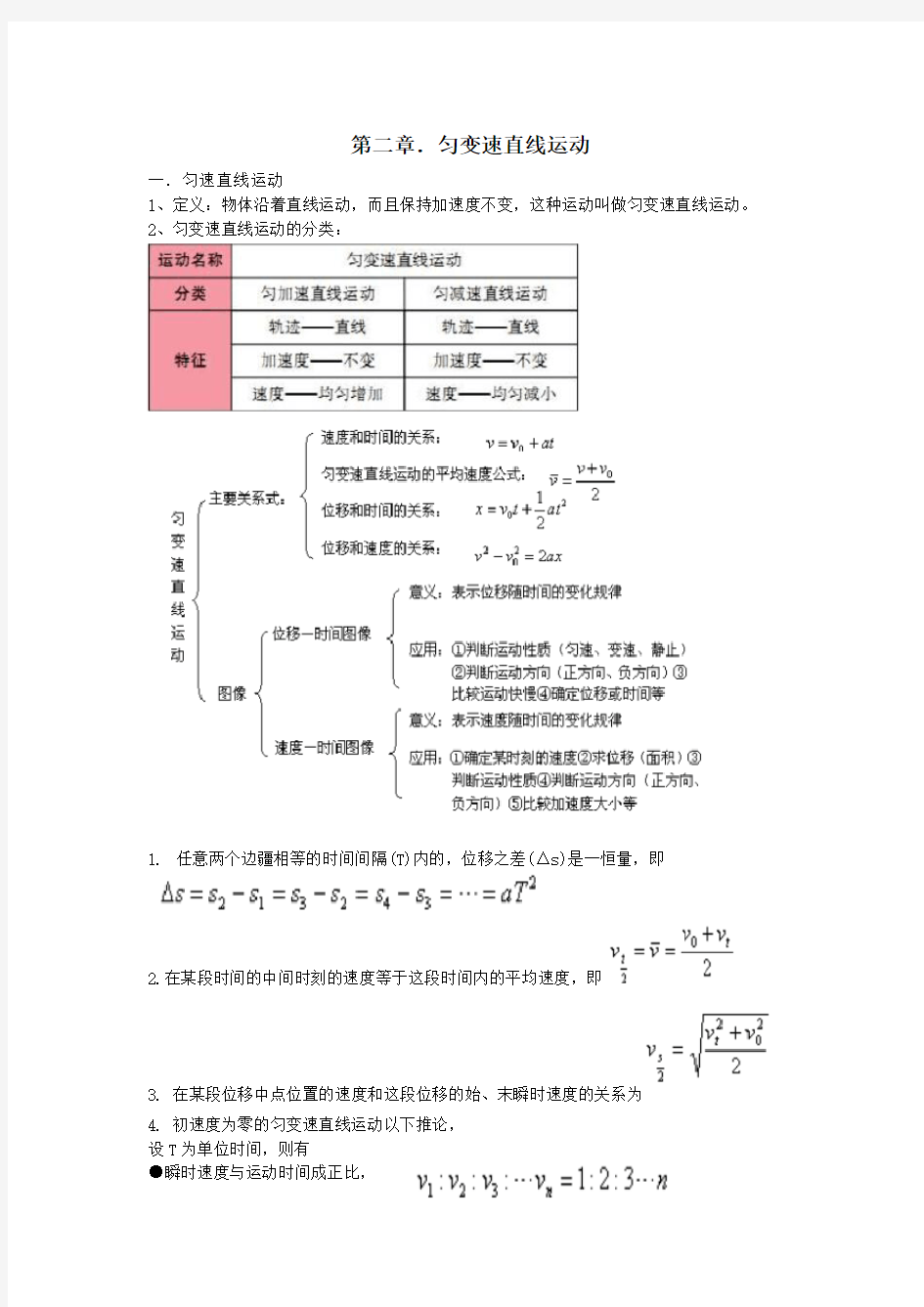 高一物理必修一第二章知识点及练习(带参考答案)