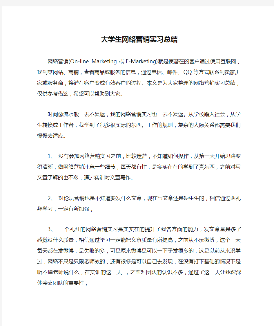 大学生网络营销实习总结