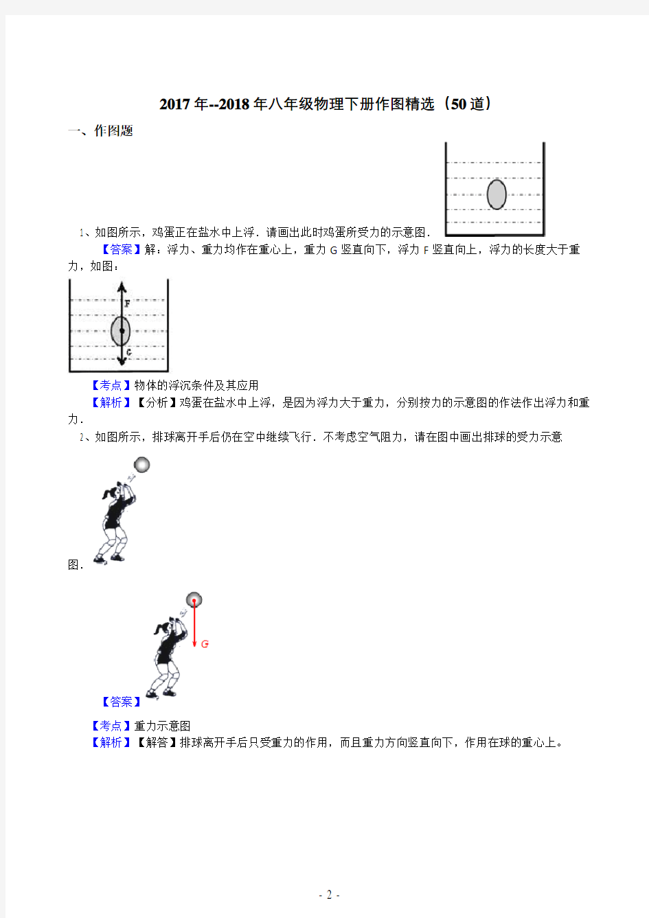 --2018年八年级物理下册作图精选(50道)