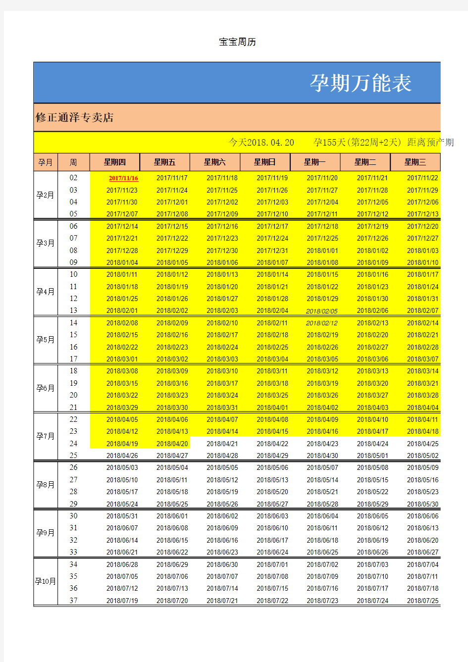 10孕期万能表