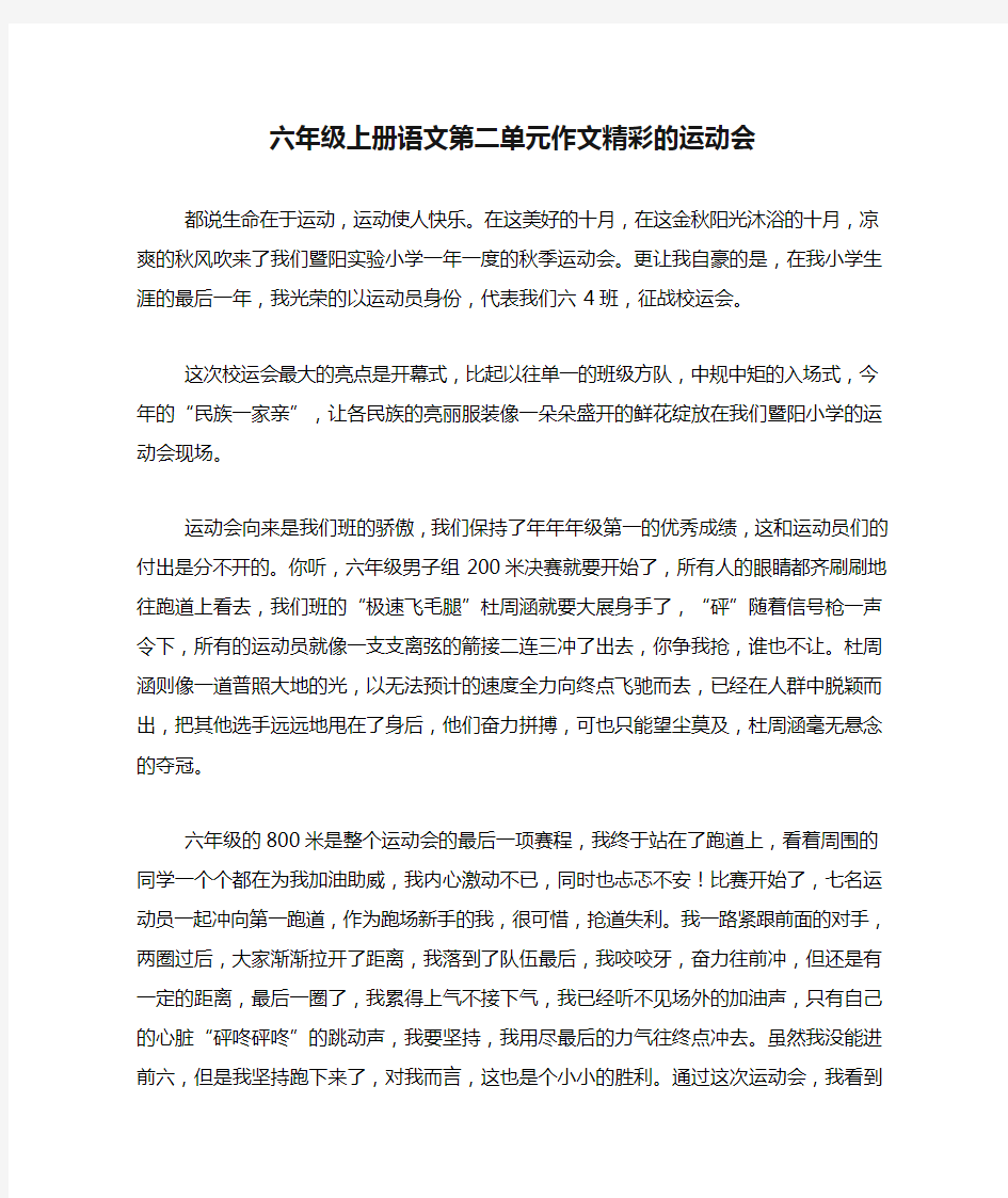 六年级上册语文第二单元作文精彩的运动会