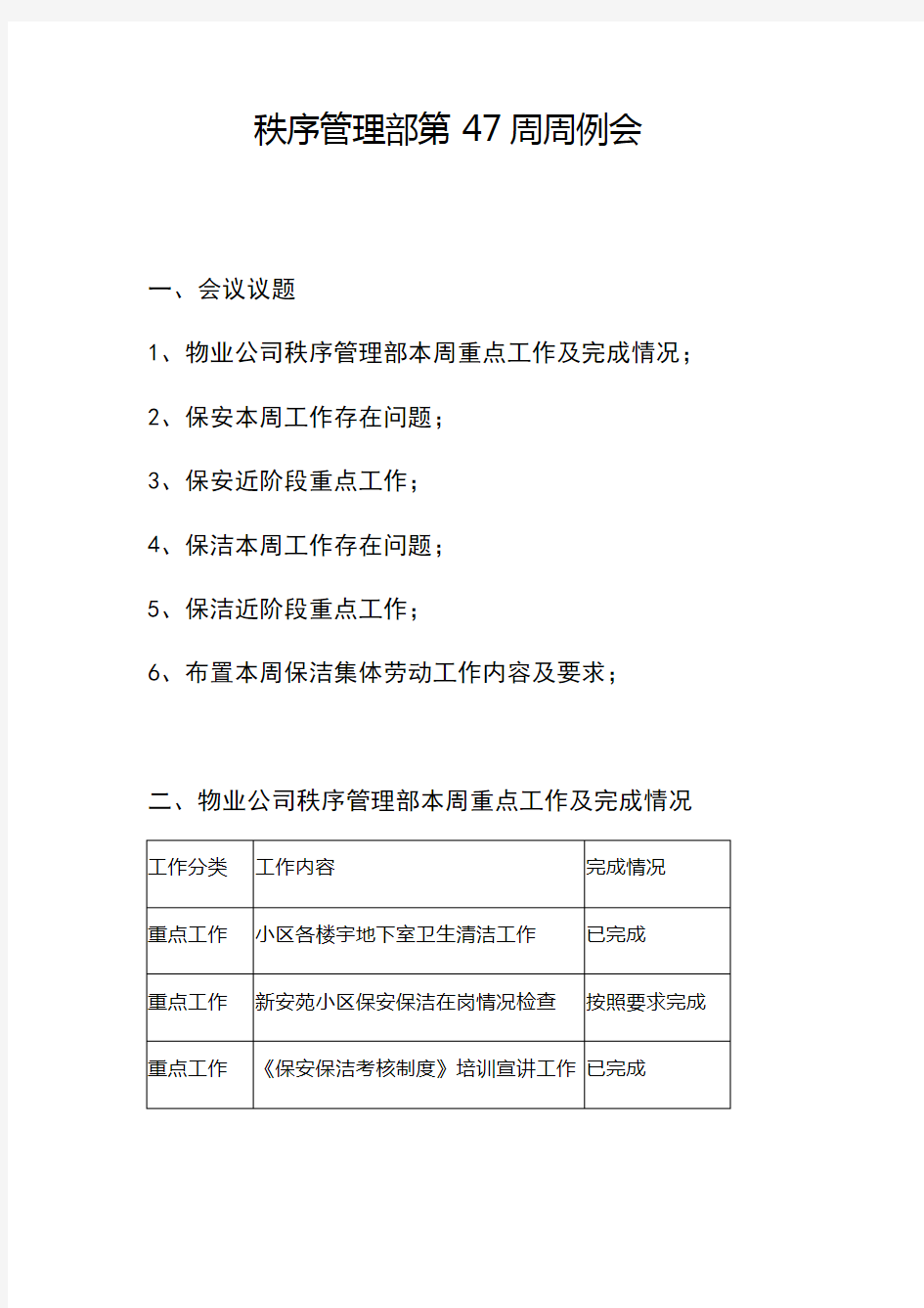 秩序管理部47周例会会议议程演示教学