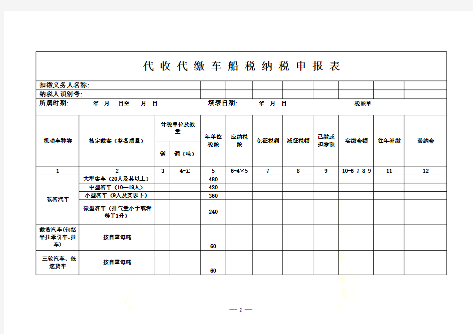 代收代缴车船税纳税申报表