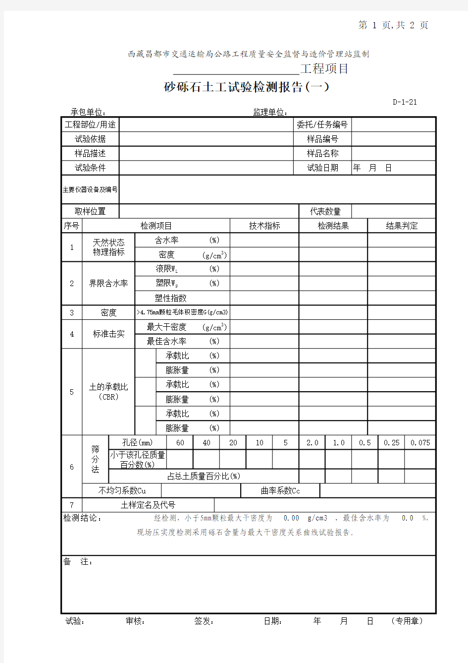 D-1-21砂砾石土工试验检测报告(一)