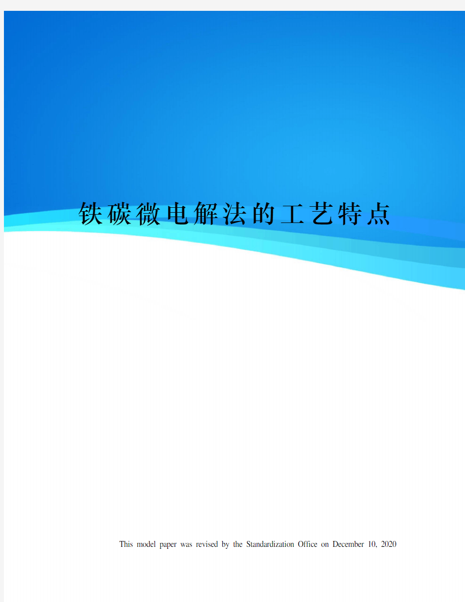 铁碳微电解法的工艺特点