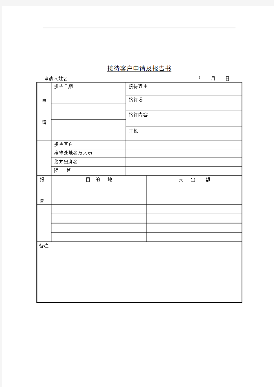 客户接待申请报告书