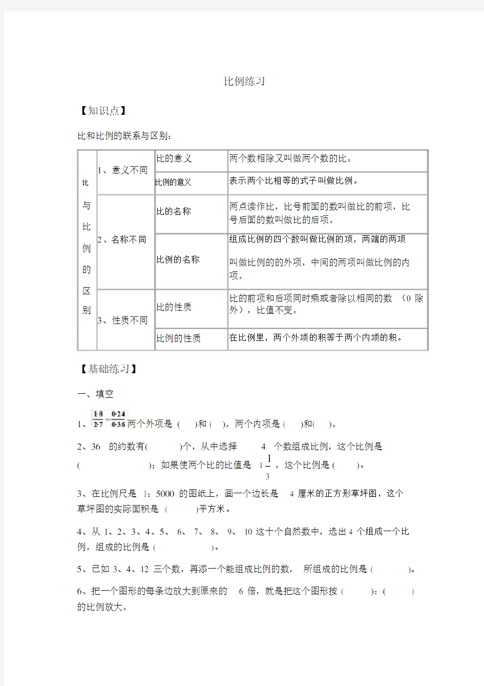 (完整版)苏教版六年级下比例练习题.doc