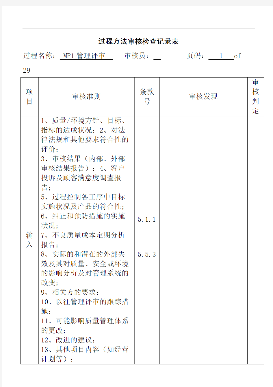 过程方法审核检查表精编