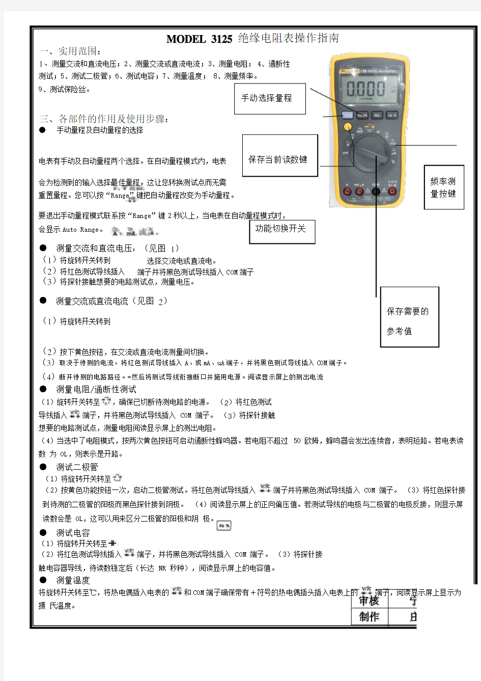 FLUKE-17B型万用表使用说明