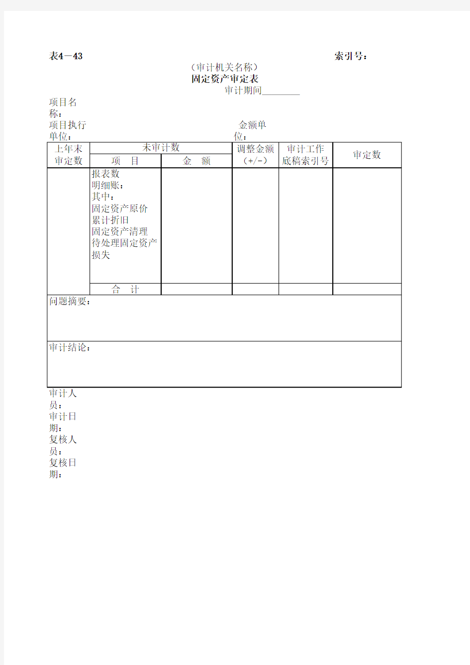 固定资产检查审定情况表XLS