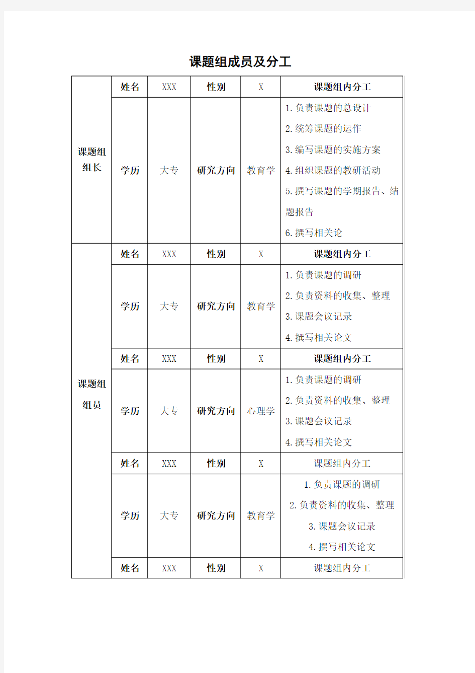 课题组成员及分工