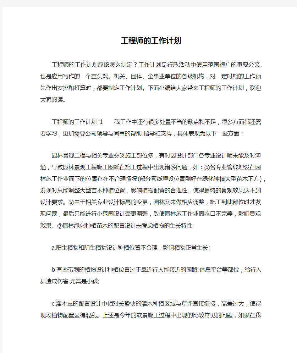 工程师的工作计划