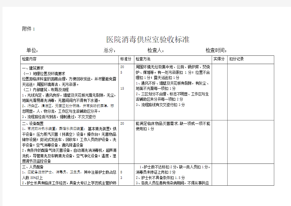 二级医院供应室验收标准