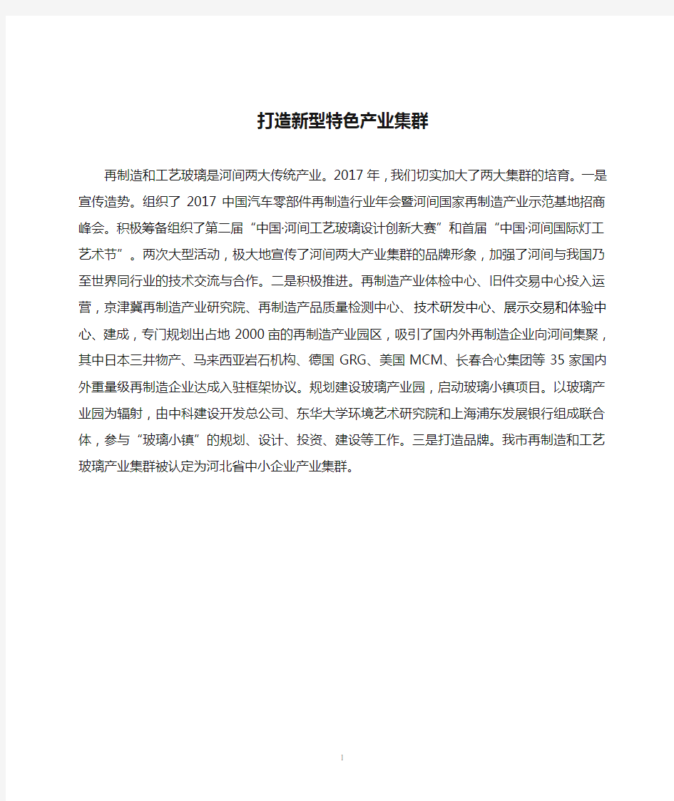 打造新型特色产业集群