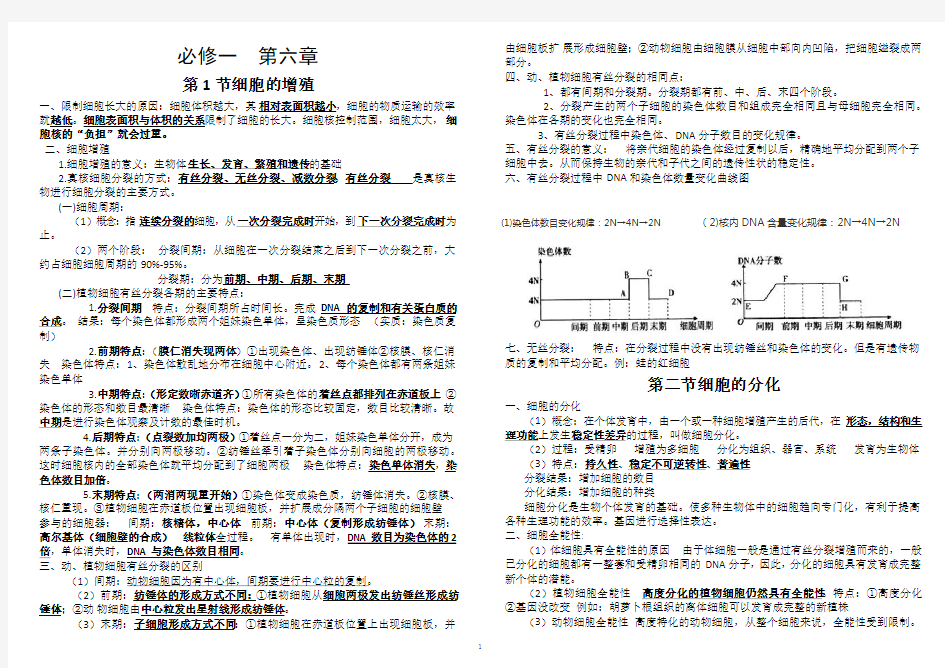 高中生物必修一第六章知识点总结