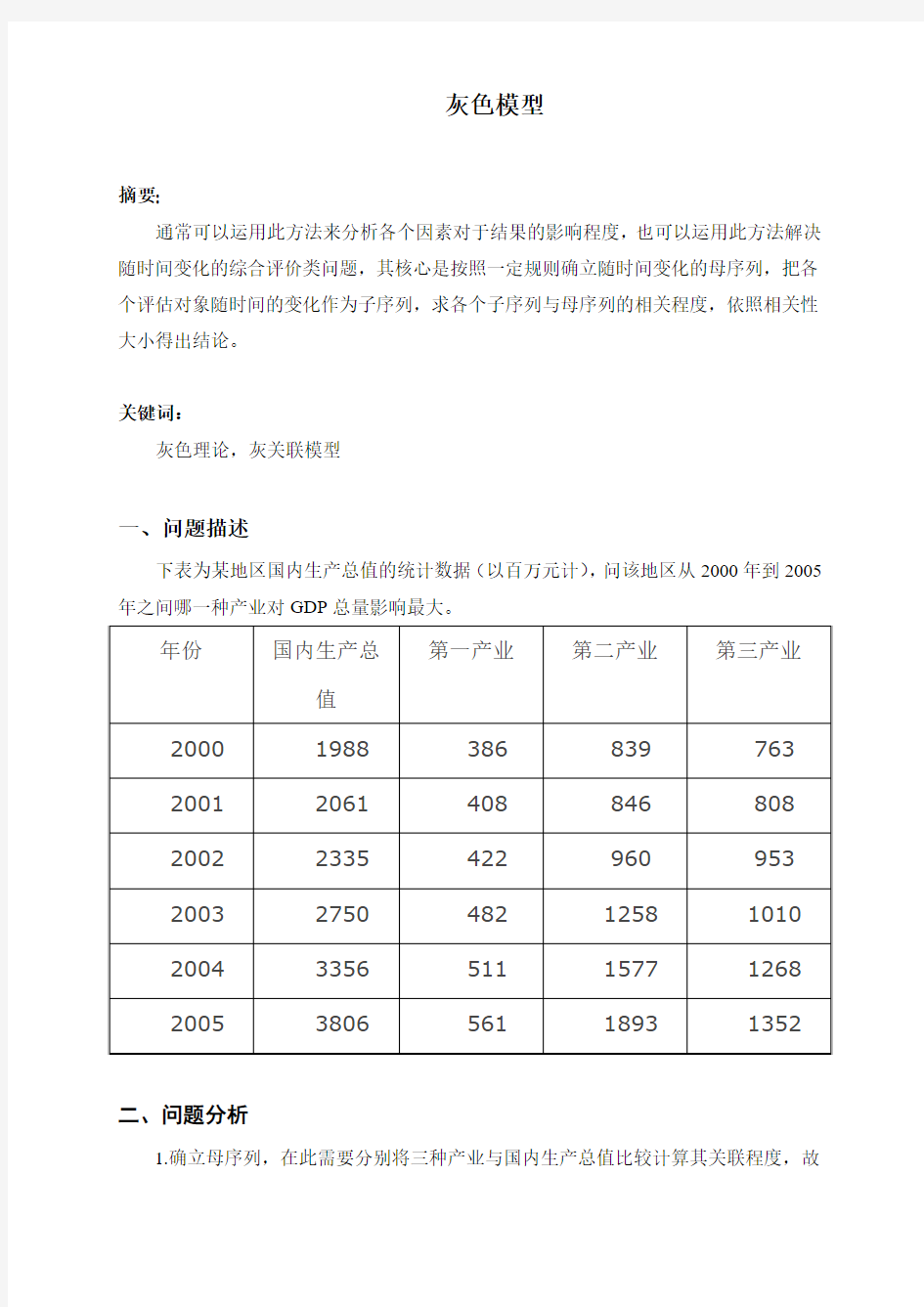 数学建模灰色模型论文