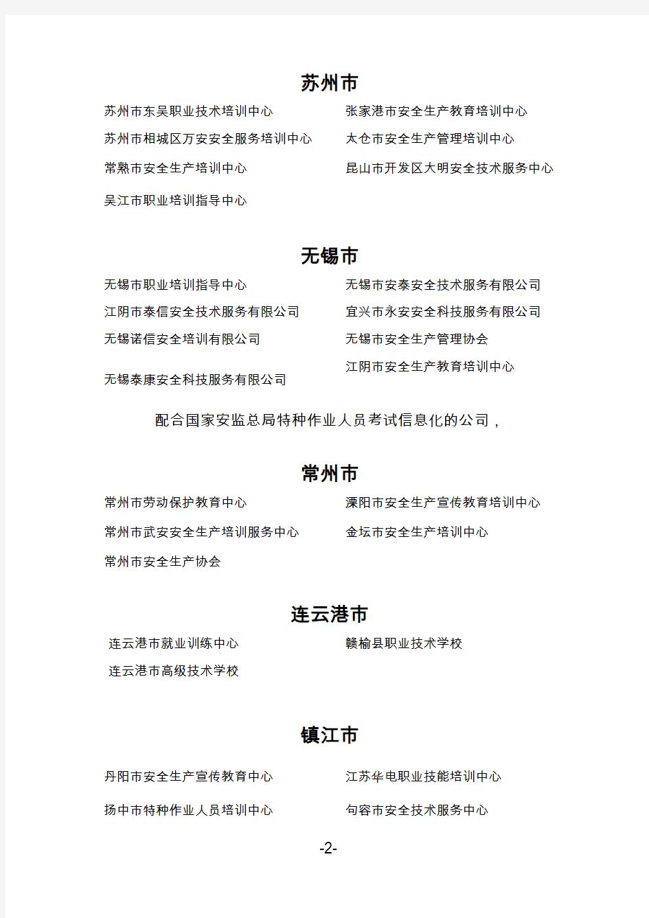 江苏省安监局培训机构名单