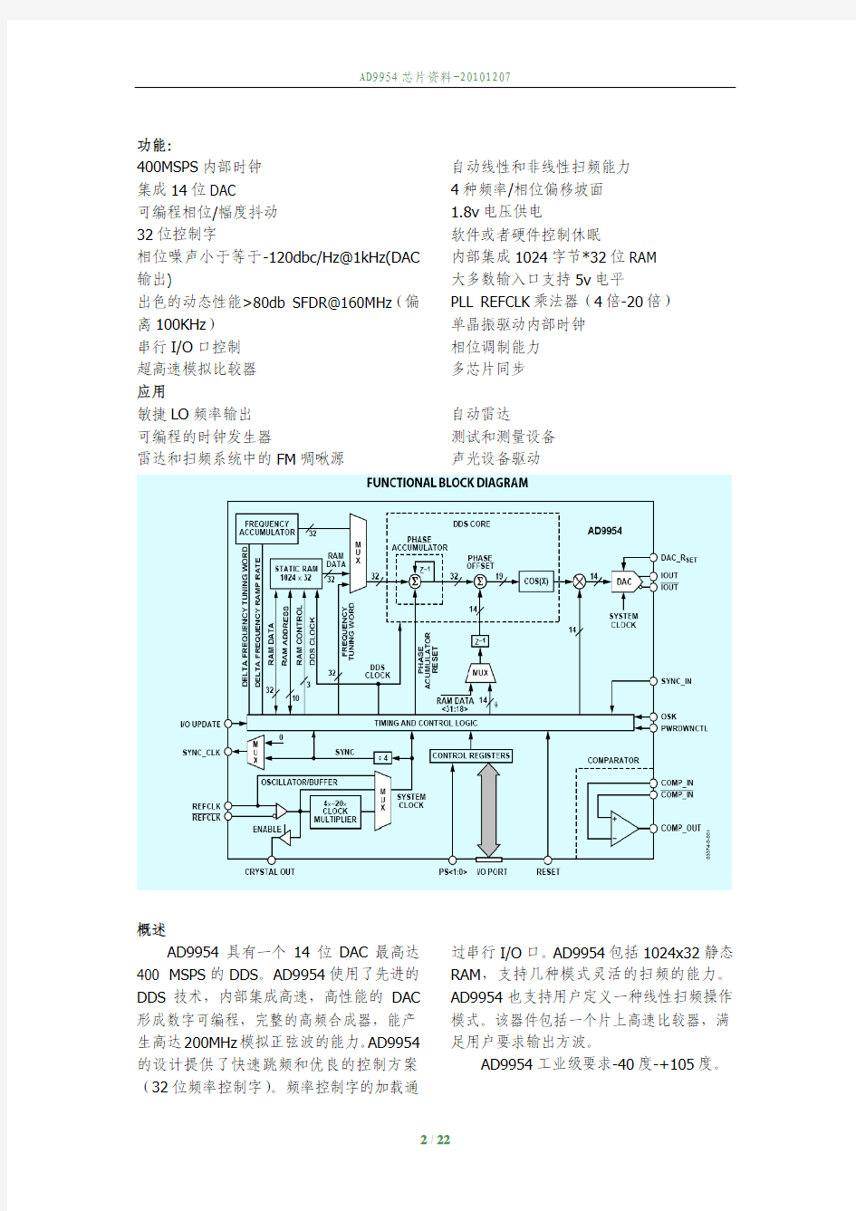 AD9954芯片datasheet中文版