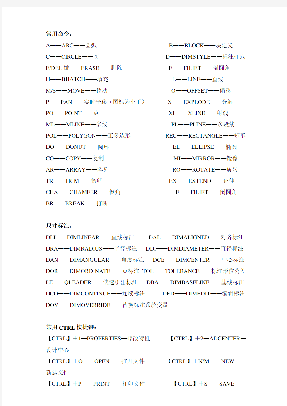 CAD命令、特殊符号代码大全