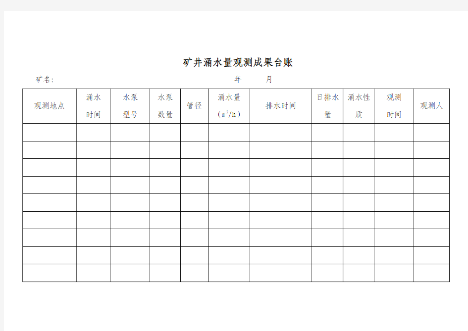 矿井涌水量观测成果台账