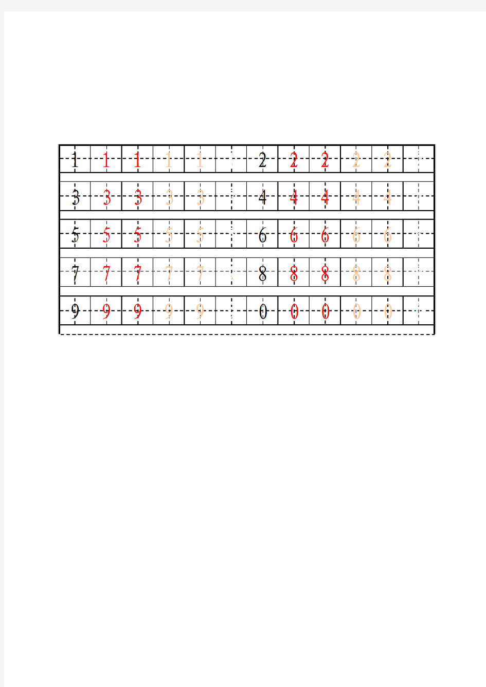 幼儿数字描红模板0-9(excel打印版)