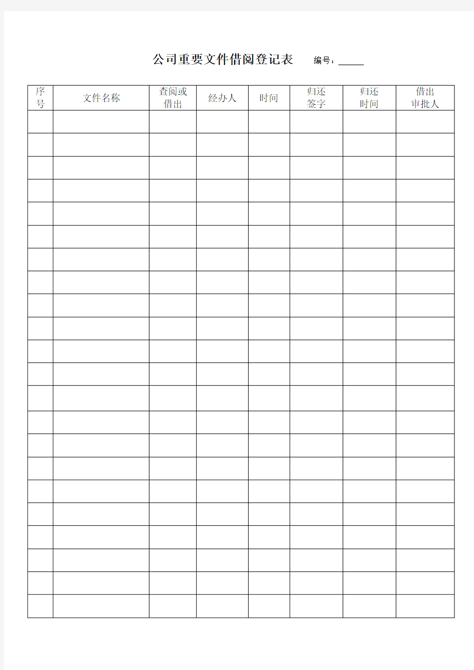 公司重要文件归档、借阅登记表