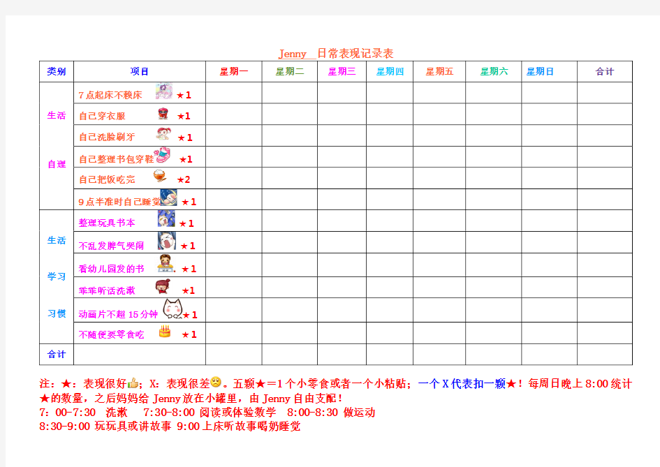 孩子日常表现记录表