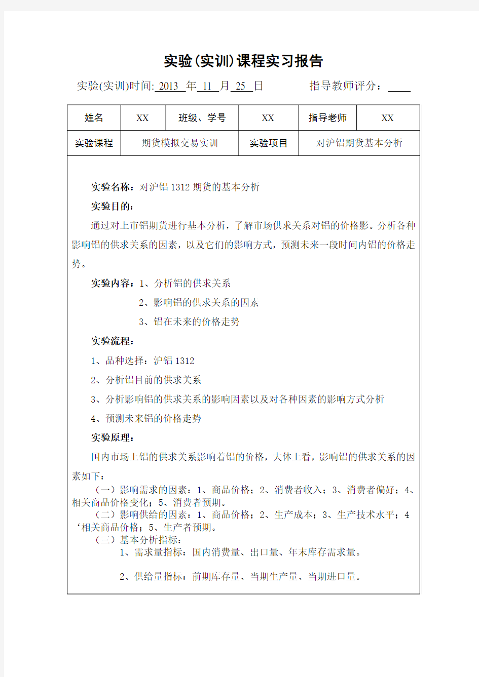 期货基本分析实验报告