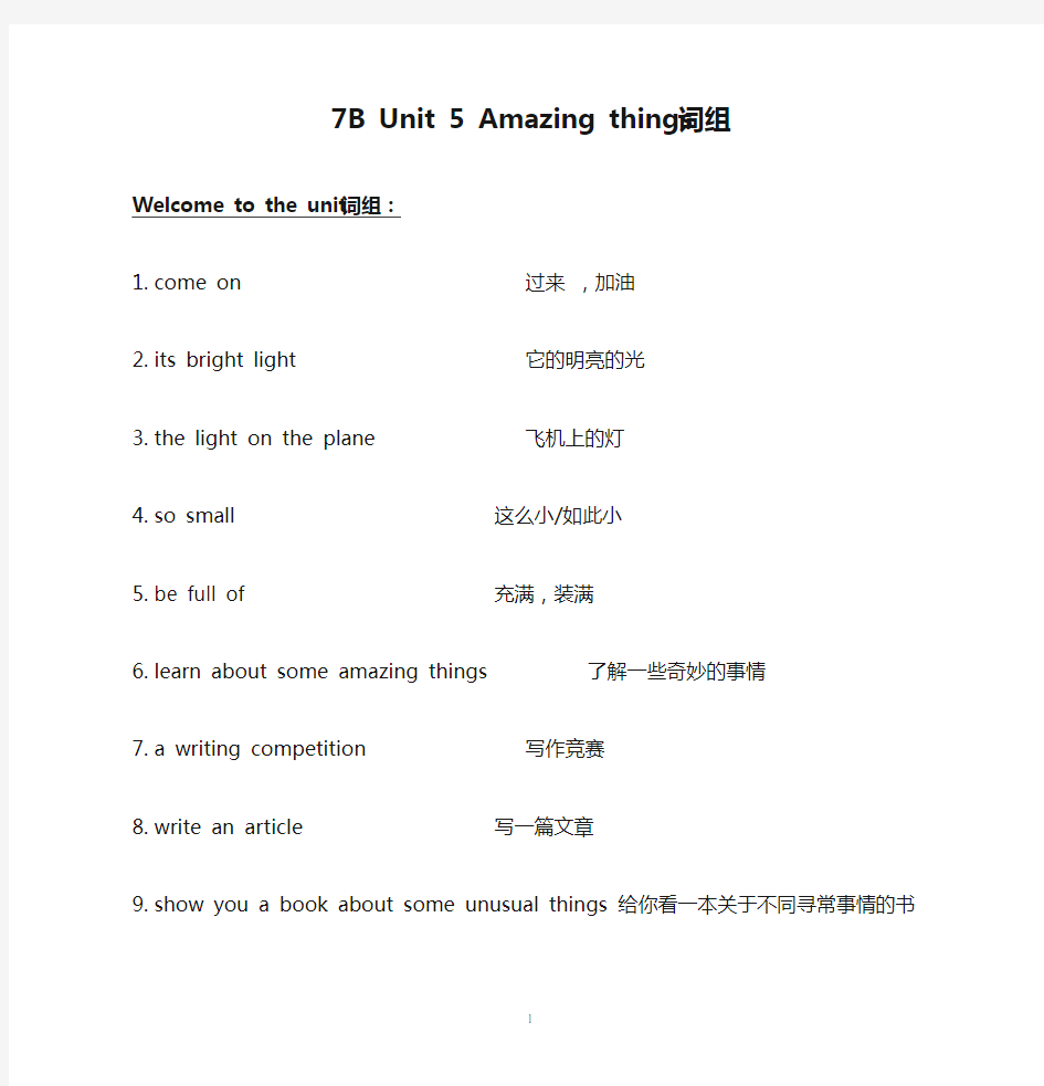 7B Unit 5 Amazing things词组