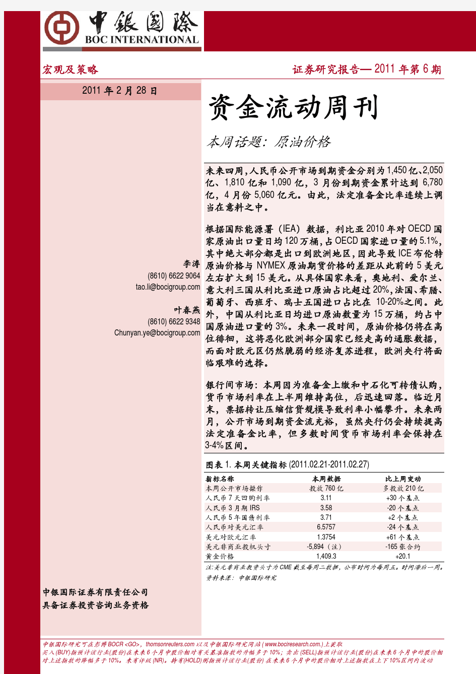 中银国际深度报告资金流动周刊(2011年第6期)