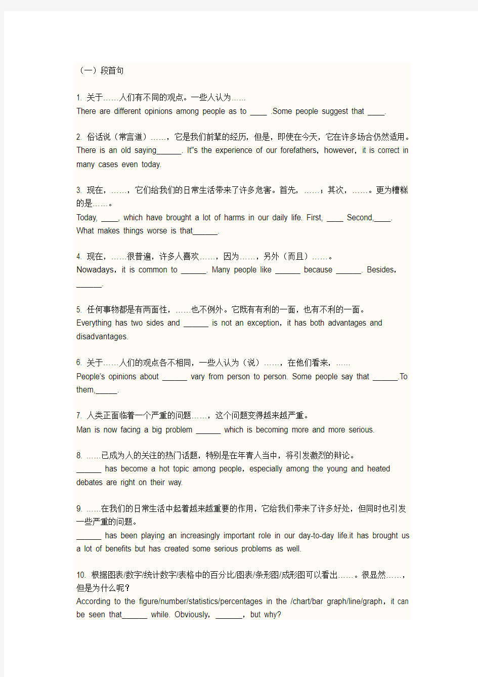 2013年英语高考作文万能句子(集合版)