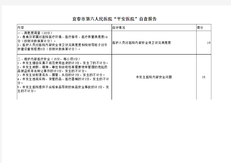 平安医院自查报告