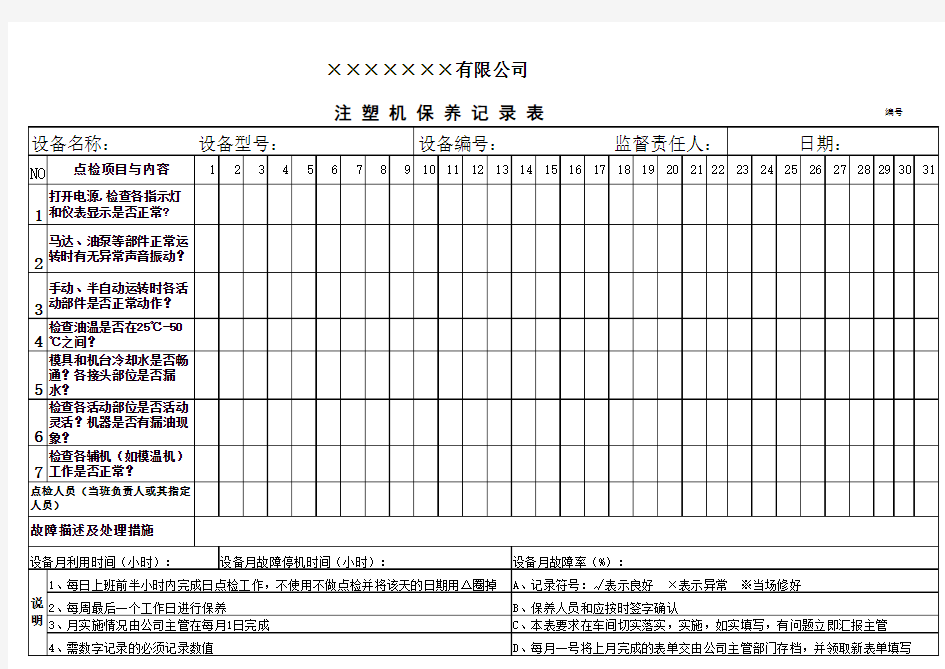 注塑机保养点检表